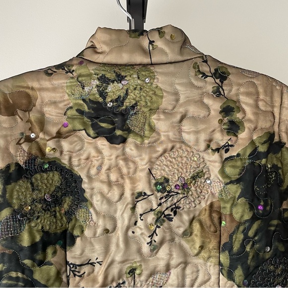 Vintage Joseph Ribkoff Green Short Jacket Coat Floral Embroidered Sequin Size 12 - Picture 7 of 10